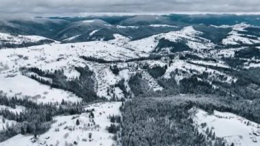 Winter Cold Beautiful Frozen Carpathian Mountains Range Winter Inspiring Landscape Snow Cold Sea Of Clouds Aerial Flight Footage Over Peaks Epic Panorama Nature Success Summit Top Peak