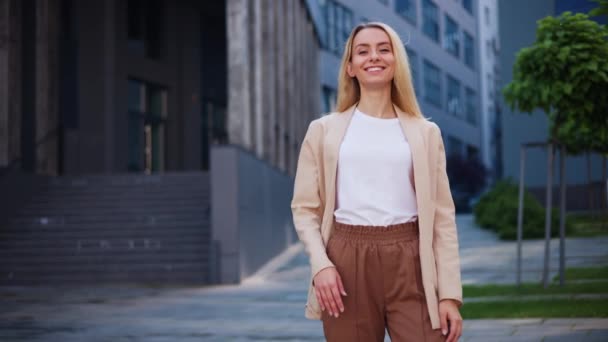 Businesswoman Formal Suit Looks Camera Template Advertising Media — Stock Video