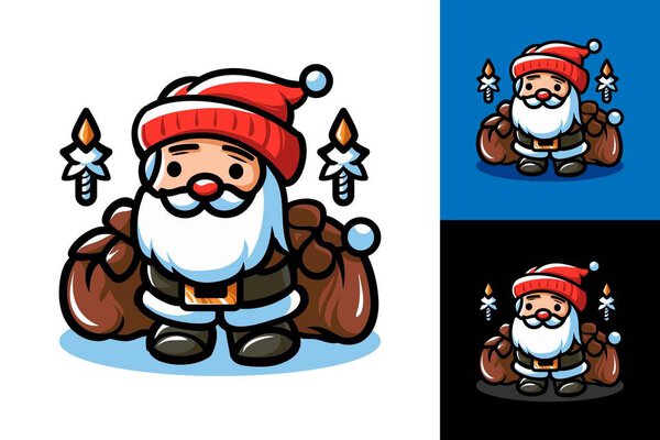 Santa Claus element. Set of cartoon Christmas illustrations isolated. Funny and cute figures. Fit for symbol, character, logo, cover, poster. Vector graphic.