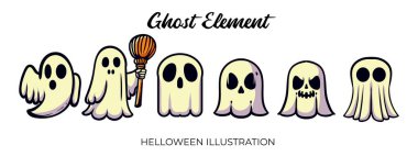 Ghost cartoon set bundle. Halloween illustration. Horror and spooky element. Created in vector-based applications. Fit for banner, poster, symbol, background, apparel, cover. clipart