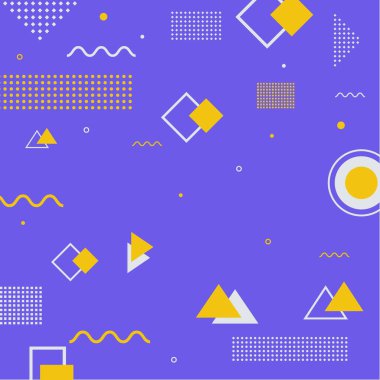 Parlak elementlerin bileşimiyle soyut geometrik arkaplan. Memphis element örnekleme şablonu. Dergi, broşür, ilan panosu, satış, afiş, broşür, geçmiş.