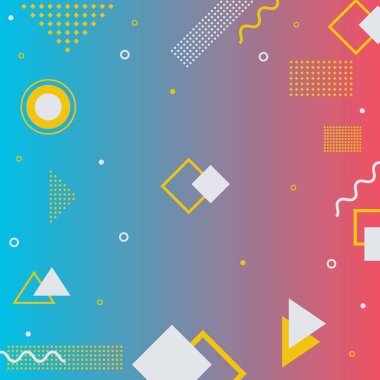 Parlak elementlerin bileşimiyle soyut geometrik arkaplan. Memphis element örnekleme şablonu. Dergi, broşür, ilan panosu, satış, afiş, broşür, geçmiş.