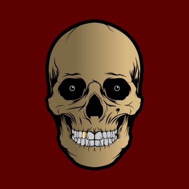 İnsan kafatası kırmızı arkaplana karşı, yaratıcı illüstrasyon 