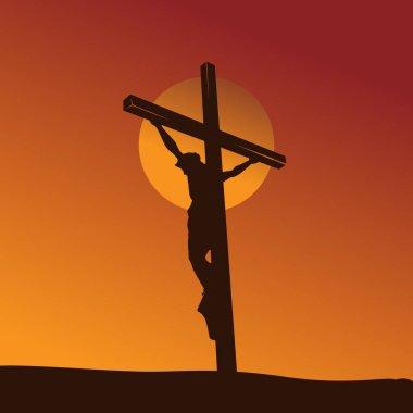 Tepenin arkasında haç olan Good Friday afişi illüstrasyonu. İyi Cuma vektör grafiği.