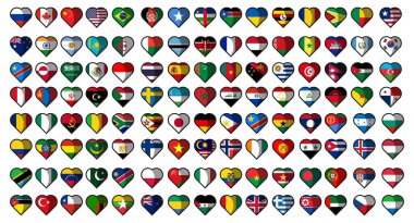 Tüm ülkelerin koleksiyonunun aşk sembolü. Vektör grafiği.