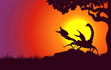 Manzara arka planında burç sembolü tasviri. Dramatik bir sahne. Akrep