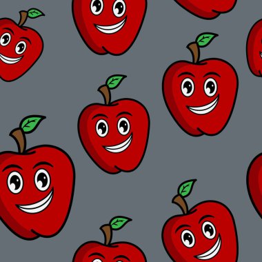 Elma karalama kalıbı. Arka plan, doku ve arkaplan için tatlı çizgi film meyve ve sebze vektörü. Kusursuz model vektörü. Eps 10