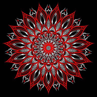Mandala çiçekli sanat illüstrasyonu. Klasik ince çizgili motosiklet ve araba. Retro ve eski süsler.