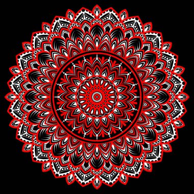 Mandala çiçekli sanat illüstrasyonu. Klasik ince çizgili motosiklet ve araba. Retro ve eski süsler.