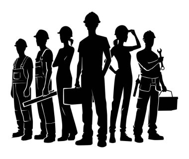 Miğferi olan bir inşaat işçisinin silueti, inşaat, işçilik ve endüstri temalı tasarımlar için ideal..