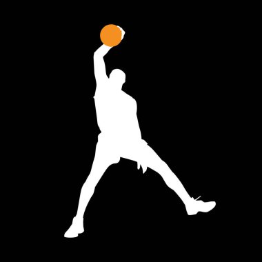 Basketbolcu siluetinin yüksek detayları. Minimum spor sembolü ve logosu. Öge tasarımı için uygun arkaplan, afiş, arkaplan, kapak.