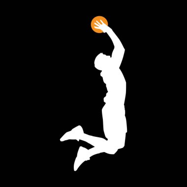 Basketbolcu siluetinin yüksek detayları. Minimum spor sembolü ve logosu. Öge tasarımı için uygun arkaplan, afiş, arkaplan, kapak.