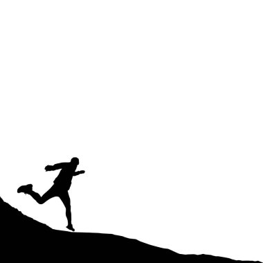 Gökyüzü siluetinin yüksek detayları. Dağ yürüyüşü. Siyahlı Maceracı.