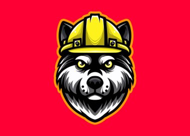 İnşaat temalı köpek maskotu tasarımı proje kaskı takıyor. Logolar, markalar, güvenlik kampanyaları ve karakter çizimleri için mükemmel..