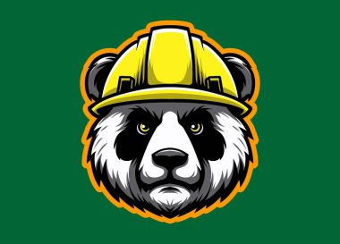 Bir inşaat kaskı takan panda maskotu tasarımı, logolar, markalar, güvenlik kampanyaları ve yaratıcı karakter çizimleri için mükemmel..