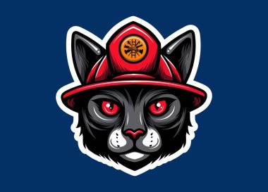 Cesur kedi maskotu, itfaiyeci kaskı takıyor, cesaret ve şirinliği birleştiriyor, logolar için ideal, takım markalaşması, kurtarma temaları, ve kahraman hayvan temalı vektör çizimleri..