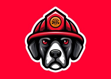 İtfaiyeci kaskı takan cesur bir maskot tasarımı, logolar için mükemmel, acil durum temalı çizimler, kurtarma ekibi markalaşması, kahramanca kavramlar ve cesur vektör çizimleri..