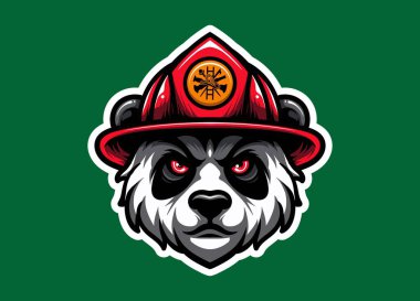 Cesur panda maskotu. İtfaiyeci kaskı takıyor. Cesareti ve korumayı simgeliyor. Logolar, takım markalaşması, acil durum hizmetleri ya da kahramanca karakter temalı çizimler için mükemmel..