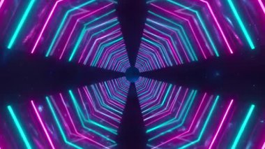 Parlak ışıklandırmalı gelecekçi neon tünel animasyonu, siber punk arka planlar, VJ döngüleri, parti görselleri, müzik videoları ve dijital sanat projeleri için mükemmel.