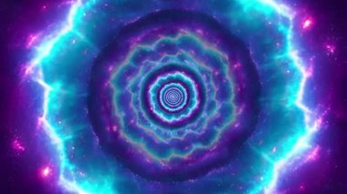 Parlak ışıklandırmalı gelecekçi neon tünel animasyonu, siber punk arka planlar, VJ döngüleri, parti görselleri, müzik videoları ve dijital sanat projeleri için mükemmel.