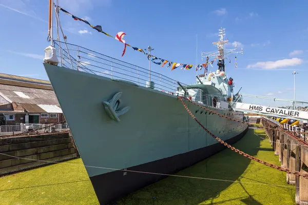 stock image CHATHAM, KENT, UK, AUGUST 9. View of HMS Cavalier in Chatham, Kent, UK on August 09, 2024. One unidentified person