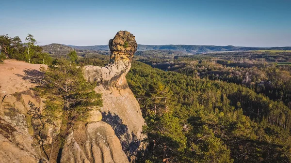 Rock Formation Called Capska Palice Deep Forest Kokorinsko Czech Stock Photo