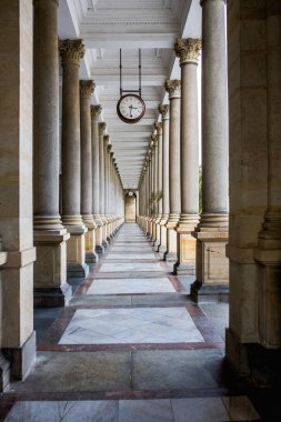 Mill Colonnade (Mlynska kolonada), Karlovy Vary 'de mineral kaynaklarıyla ünlü bir kaplıca kasabası..
