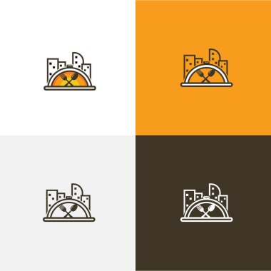 Vektör restoranı ve emlak logosu kombinasyonu. Yemek ve ev sembolü veya ikon. EPS 10