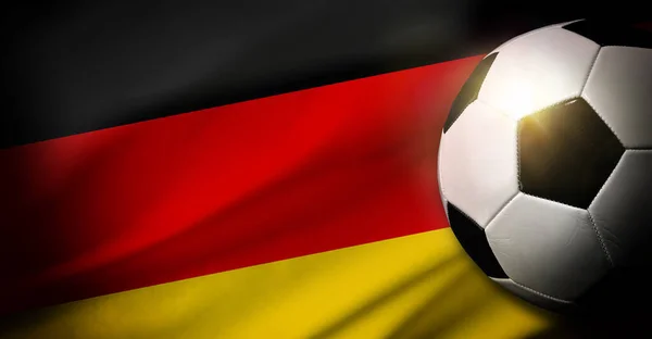 Состав Сборной Германии Классическим Мячом Траве Флагом Заднем Плане Вид — стоковое фото