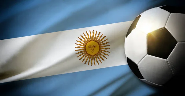 阿根廷国家队的组成以经典的草球和旗帜为背景 顶部视图 — 图库照片