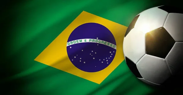 Composizione Della Nazionale Brasiliana Con Palla Classica Erba Bandiera Sullo — Foto Stock