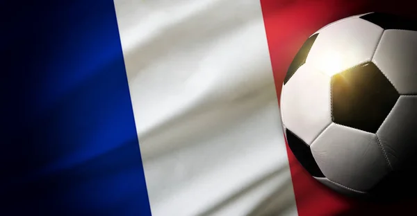 Состав Сборной Франции Классическим Мячом Траве Флагом Заднем Плане Вид — стоковое фото