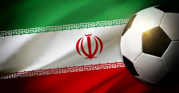 Состав Сборной Ирана Классическим Мячом Траве Флагом Заднем Плане Вид — стоковое фото