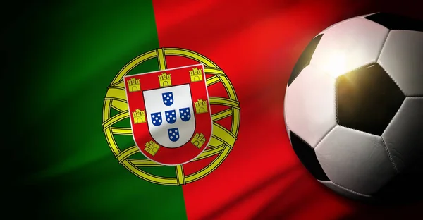 Portugal Nationale Teamsamenstelling Met Klassieke Bal Gras Vlag Achtergrond Bovenaanzicht — Stockfoto