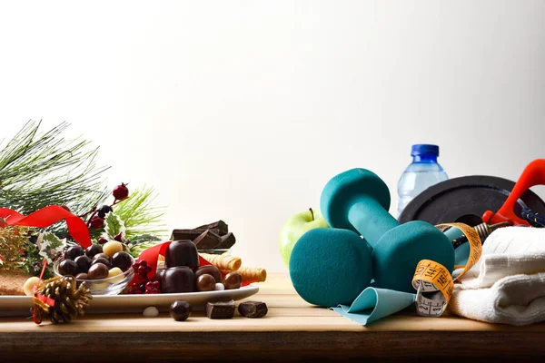 Porównanie Zdrowych Nawyków Świętach Bożego Narodzenia Bankietami Spożyciem Kalorii Widok — Zdjęcie stockowe