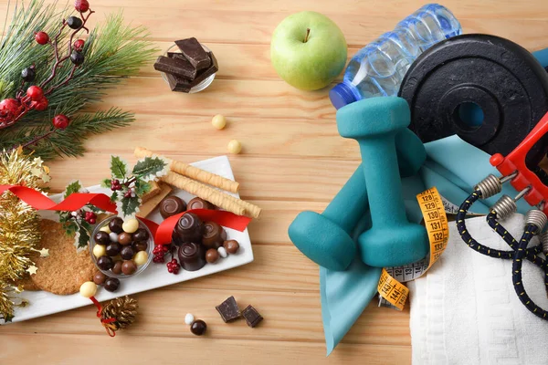 Porównanie Zdrowych Nawyków Świętach Bożego Narodzenia Bankietami Spożyciem Kalorii Widok — Zdjęcie stockowe