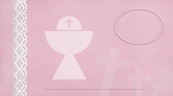 Перший Спілкування Рожевий Фон Нагадування Мереживними Деталями Фоновими Релігійними Мотивами — стокове фото