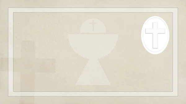 Brown Textured First Communion Reminder Illustration Frame Christian Cross Corner — Stock Photo, Image