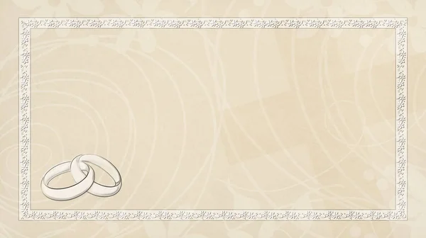 Ilustração Cartão Celebração Casamento Marrom Com Moldura Floral Anéis Casamento — Fotografia de Stock