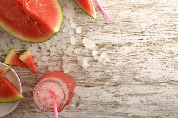 Achtergrond Met Detail Van Watermeloen Drinken Met Veel Ijs Een — Stockfoto