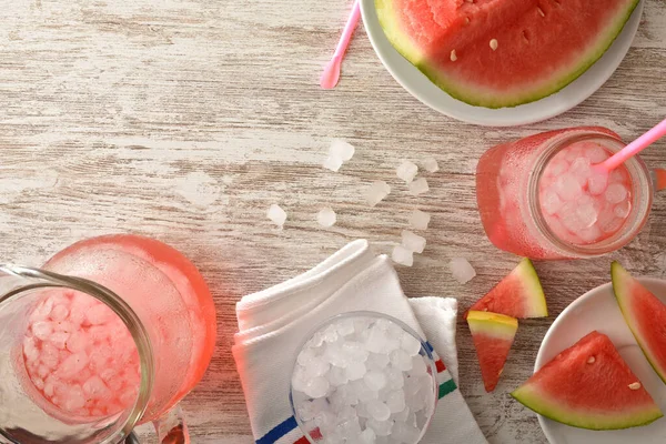 Hintergrund Mit Details Der Wassermelonenerfrischung Mit Viel Eis Auf Einer — Stockfoto