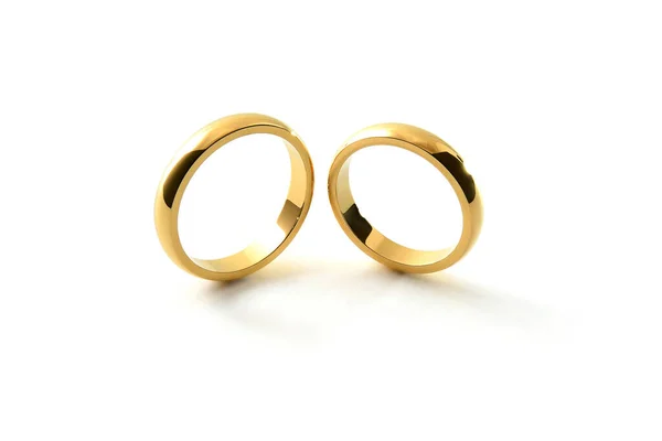 Detail Engagement Gold Rings Standing Next Each Other White Isolated — Stock Photo, Image