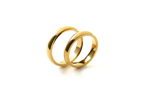 婚約指輪の詳細は 白の隔離された背景にお互いの横に立っている 高架ビュー — ストック写真
