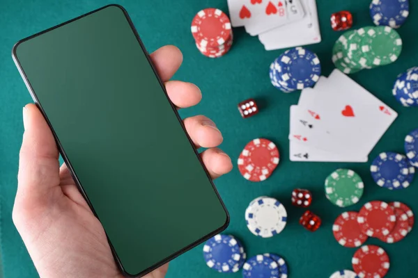 Concept Van Het Spelen Van Online Casino Games Met Hand Stockfoto