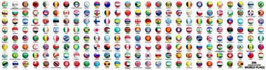 Dünyanın resmi bayraklarının alfabetik sırada toplanması 3d etkisi biçimi.