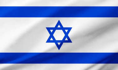 İsrail bayrağının arkaplan ayrıntıları el sallayan kumaş dokusu ile tüm çerçeveyi işgal ediyor.