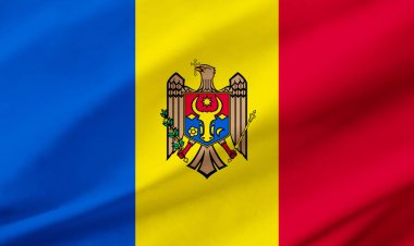 Moldova bayrağının arkaplan ayrıntıları el sallayan kumaş dokusu ile tüm çerçeveyi işgal ediyor.