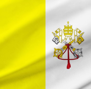 Vatikan bayrağının arkaplan ayrıntıları. Kumaş dokusunu sallayarak tüm çerçeveyi işgal ediyor..