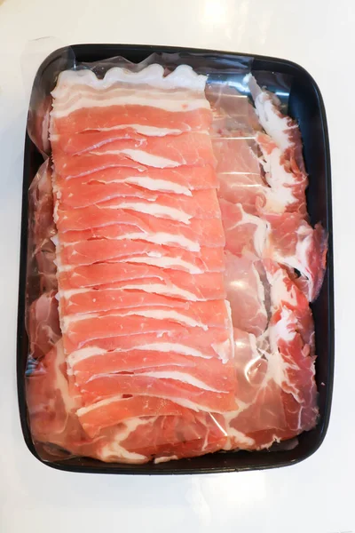 Porco Cru Carne Porco Cortada Fatias Carne Para Cozinhar — Fotografia de Stock