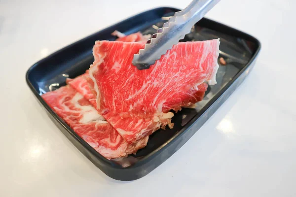 Carne Bovino Crua Cortada Fatias Carne Porco Carne Para Cozinhar — Fotografia de Stock